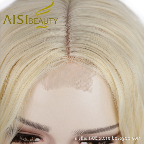 Aisi Beauty Silky Cheap Afro Body Wave Naturel Blonde Machine Made U Part Bob Cut For Women Short Wigs Synthetic Lace Front